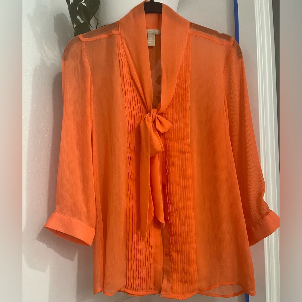 Pleated tie neck bow blouse